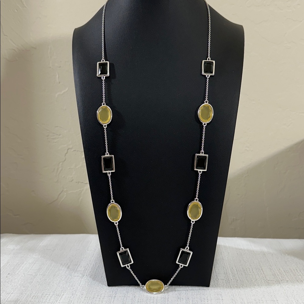 Kate Spade ♠️ New York Silver Tone Citrine & Grey Faucet Gemstone Necklace